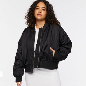 Plus Size Ribbed-Trim Bomber Jacket